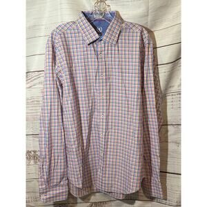 Bugatchi Uomo Shaped Fit Multicolor Check Long Sleeve Button Down Shirt